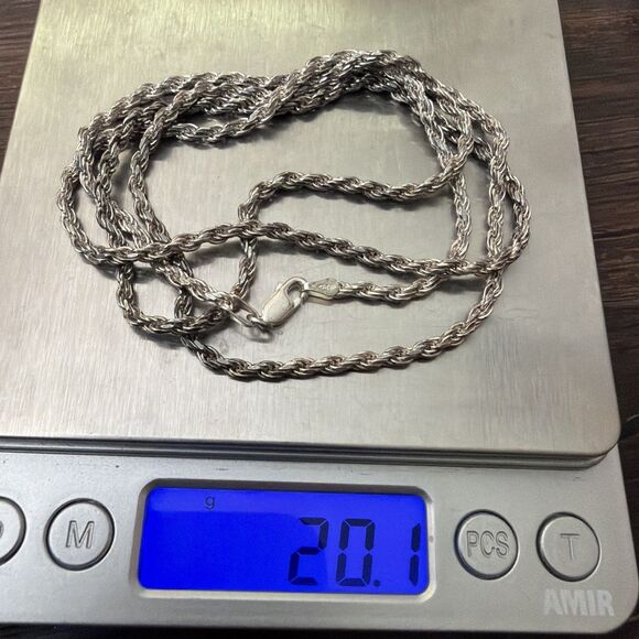 Vintage 925 Sterling Silver Rope Necklace 30" 2.5mm 21g Lobster Closure Italy - Picture 6 of 10